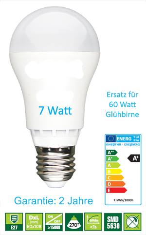 LED Birne, 7W, E27-Sockel, 270°